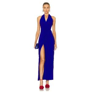 NORMA KAMALI HALTER WRAP STRAIGHT GOWN COBALT SIZE M